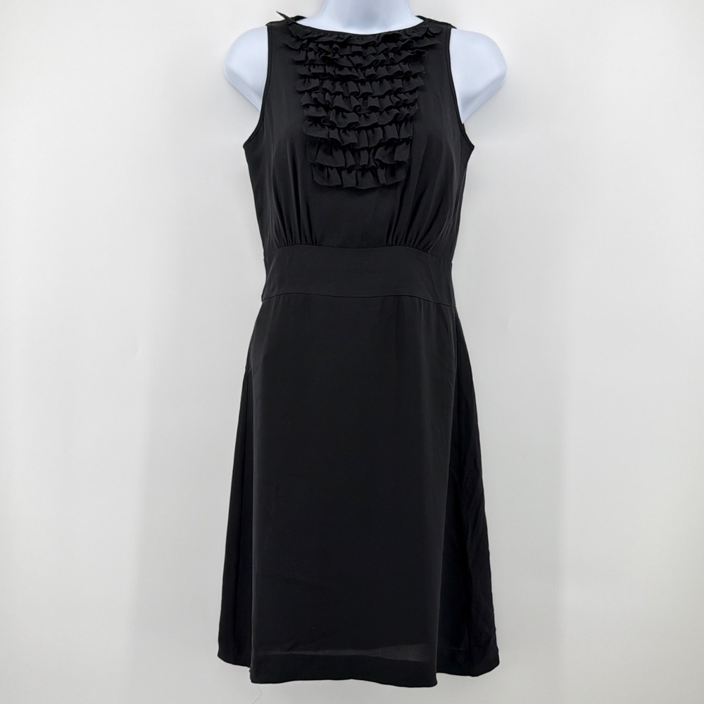 Tory Burch Black 100% Silk Ruffle Front Sleeveless LBD Cocktail Dress Size 2